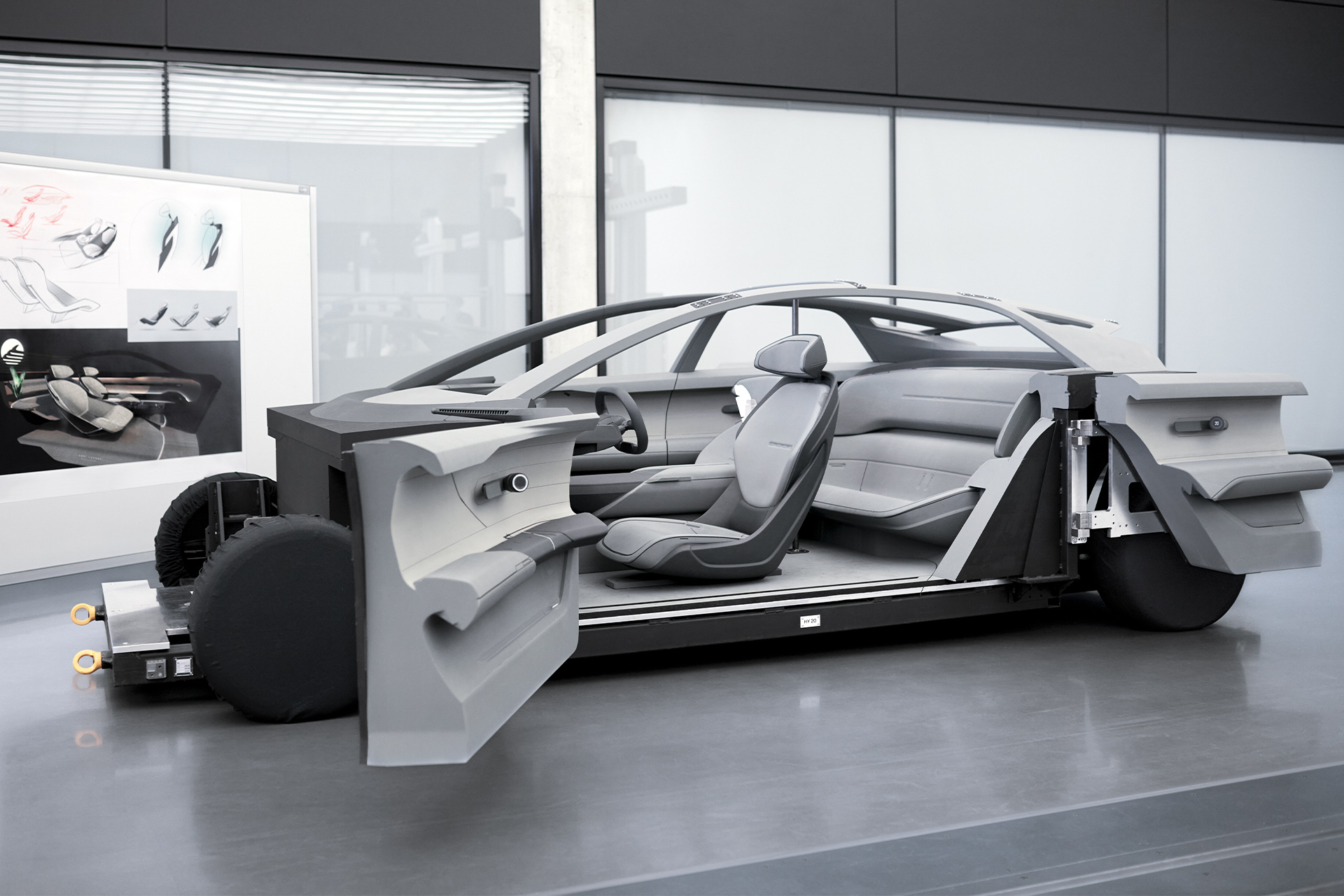 The Audi grandsphere concept{ft_concept-vehicle} with its doors open.