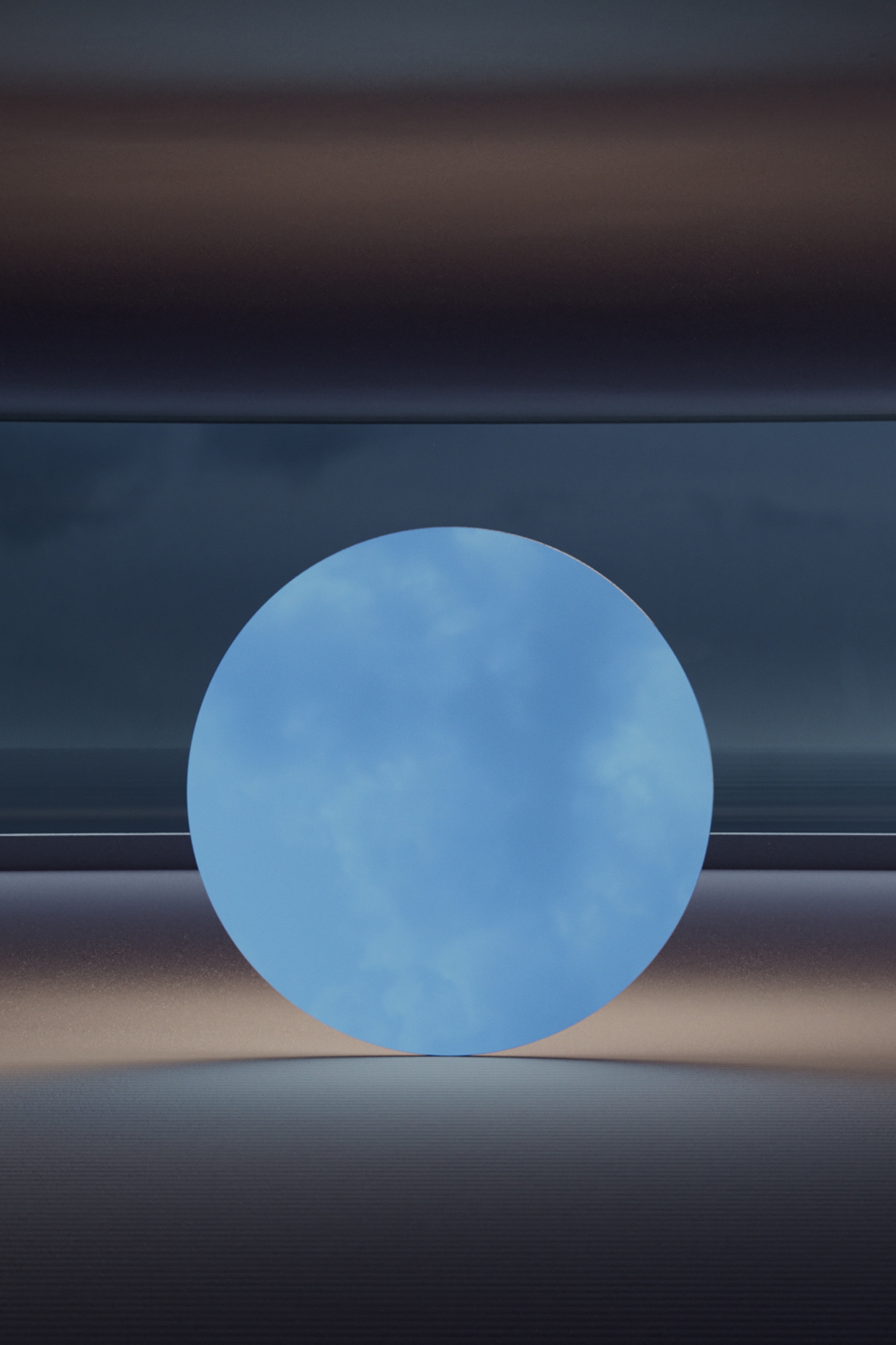 A midnight blue sky reflected in part of the artwork.